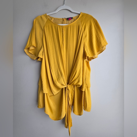 Vince Camuto Mustard Tie-Front Blouse - Picture 3 of 10